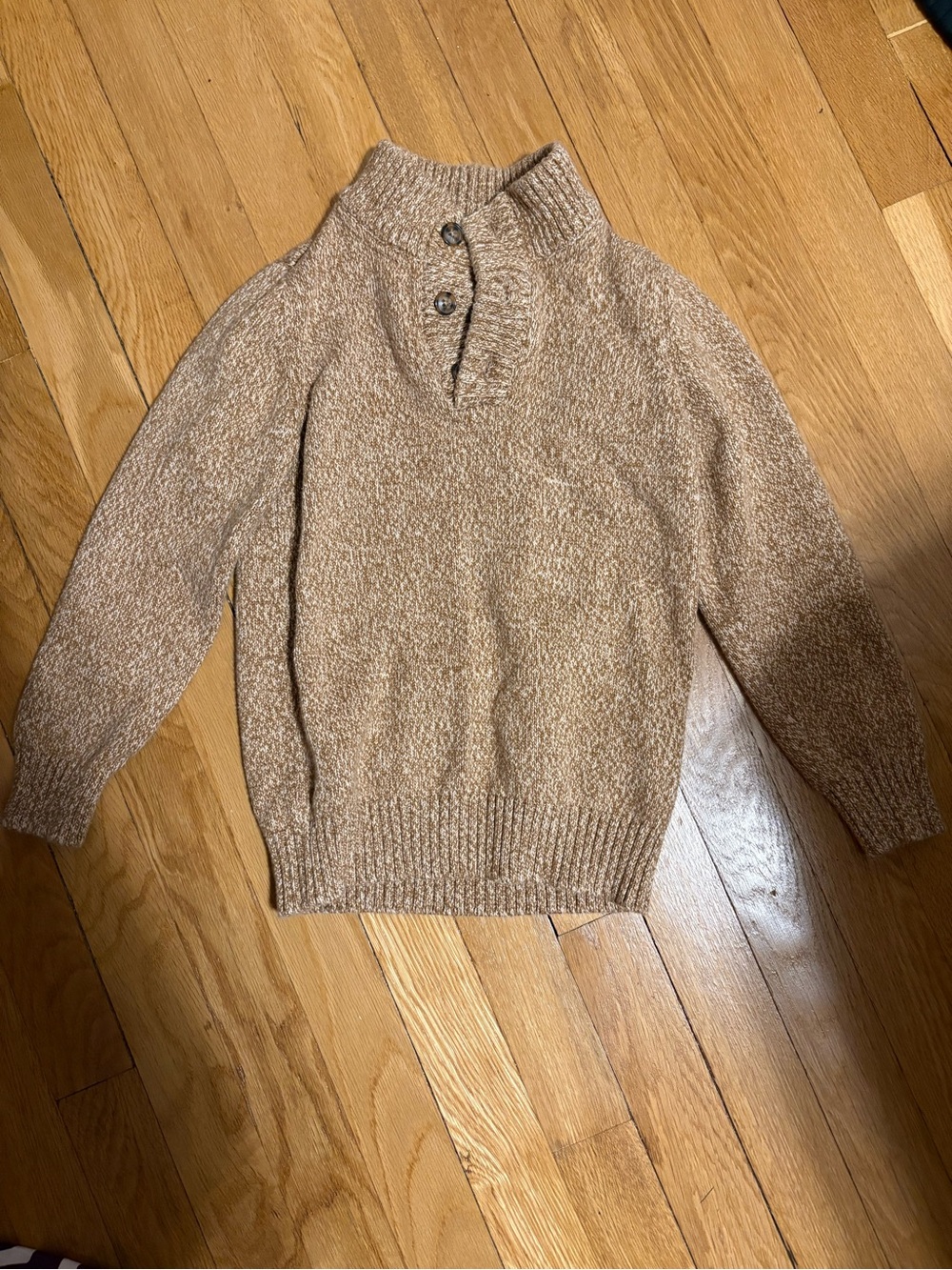 Boys Tan Button-Neck Pullover Sweater